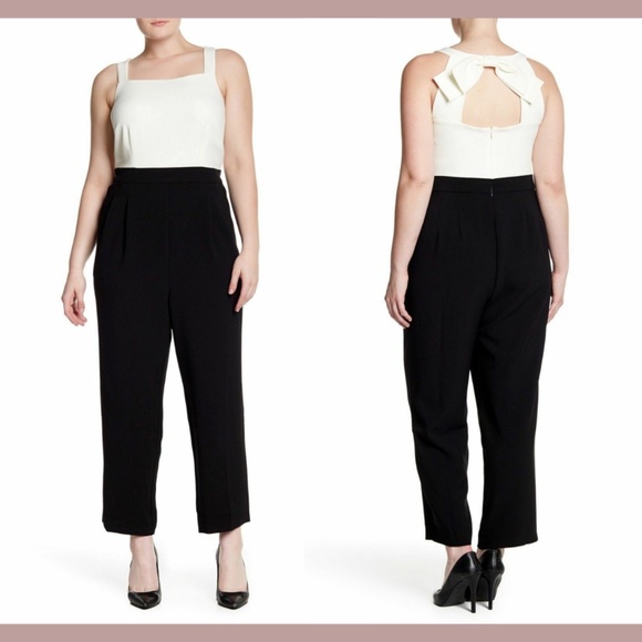 NEW Vince Camuto [‎ PLUS 22W ] Kors Square Neck with Bow Crepe Jumpsuit - Picture 1 of 12